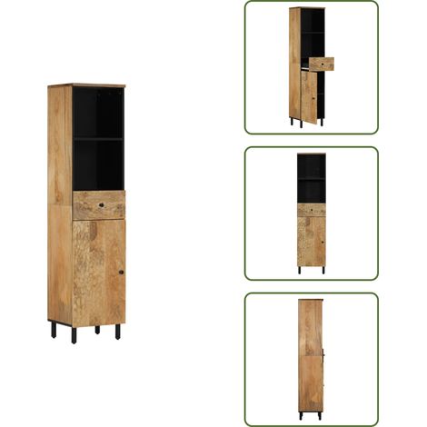 Almacenamiento de baño - vidaXL Mueble de baño madera maciza de mango 38x33x160 cm - Mueble de baño con puerta flexible