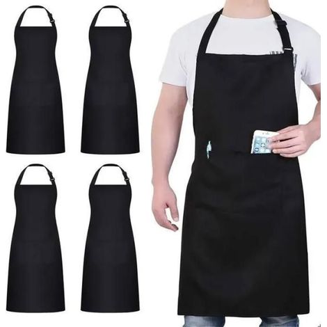 Tablier De Cuisine - Polyester Impermeable - 67 x 78 cm - Avec 2 Poche - Ajustable - Pour Homme Et Femme - Lot De 4