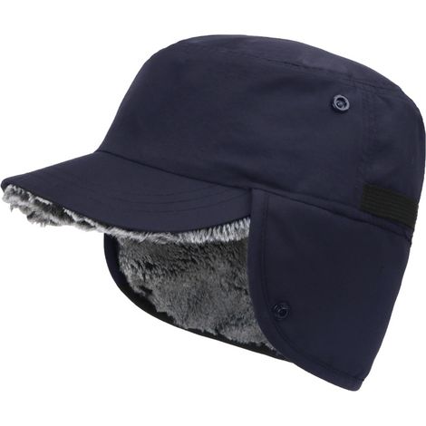 Casquette de style militaire avec cache-oreilles - Tissu en nylon, entièrement doublée de fausse fourrure.