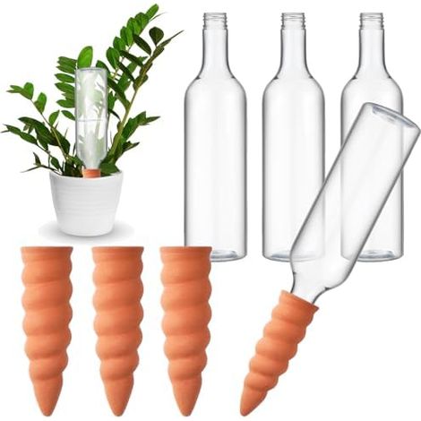 Geiserailie Lot 4 Arroseurs Plantes Terre Cuite + Bouteilles 750 ml, Libération lente, Vacances (1/5)