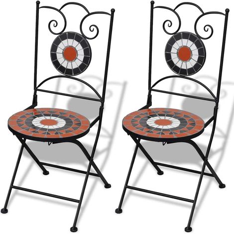 vidaXL Chaises pliantes, lot de 2, en céramique terracotta et blanche (1/5)