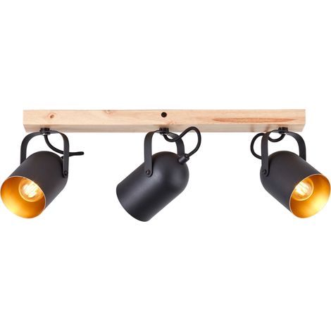 Brilliant Tronte Spotbalken 3flg gold/schwarz/holz, Metall/Holz, 3x D45, E14, 28 W (1/5)