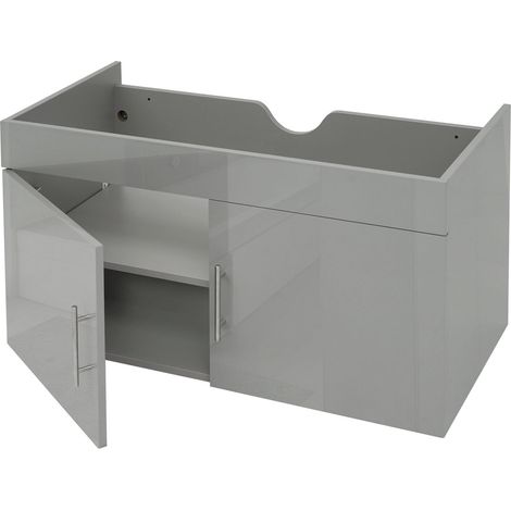 Waschbeckenunterschrank HHG-242, Waschtischunterschrank Waschtisch Unterschrank Badmöbel, hochglanz 90cm grau (1/5)