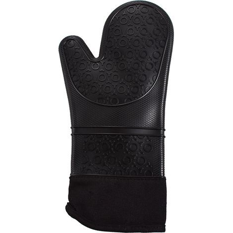 Professionnels Gants de Four, Gants de Cuisine Silicone, 1 Paire Gant Anti Chaleur, Gants étendus pour Pizza et Cuisine (Noir) (1/5)