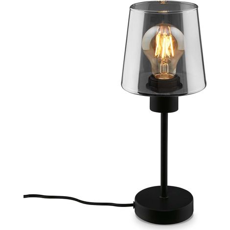 Lampe de chevet, verre fumé, interrupteur à fil Lampe de bureau, lampe de table E27 pour Home Office, lampe de lecture, noir (1/5)