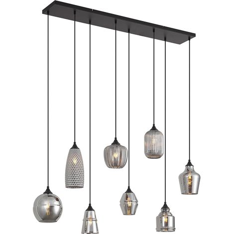 Art Deco Hängelampe schwarz mit Rauchglas 8-flammig - Hanne