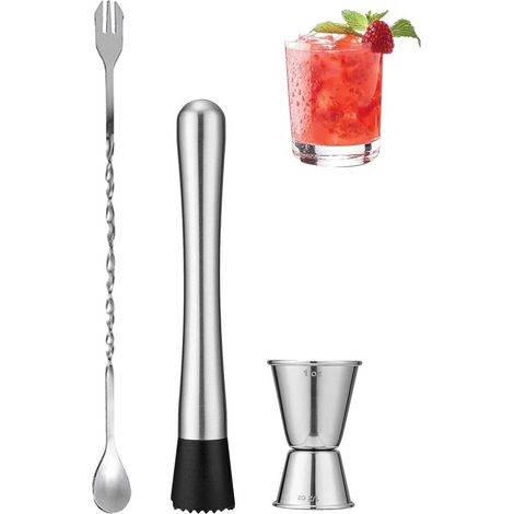 Professionelles Barzubehör-Set bestehend aus einem 25 cm langen Rührstab aus Edelstahl einem Barlöffel und einem Messbecher speziell für und für (1/5)