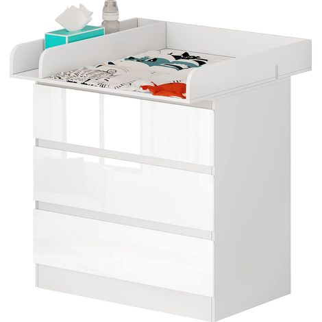 WOLTU Kids 3 Drawer Unit Changing Board and Storage - White (1/5)