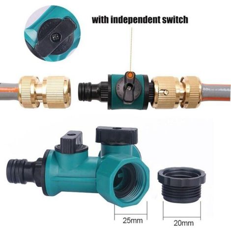Separateur Tuyau Arrosage - 2 Voies - Pour Jardin Balcon Lavage Voiture - 3 Pieces (1/4)