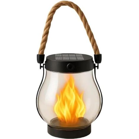 Lanterne solaire d'extérieur, lanterne solaire , lanternes solaires à flamme dansante étanches, lampe à flamme en corde de chanvre, pour le camping, la cour, le patio, le jardin et la décoration d'Hal (1/5)