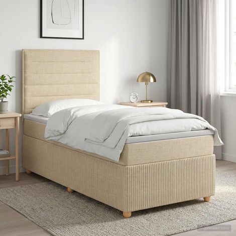 vidaXL Lit boxspring avec matelas Crème 90 x 190 cm Tissu (1/5)