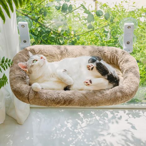 1 - Hamac Pour Chat - Lit De Fenêtre - Structure En Acier Pliable Jusqu&39à 18 Kg - Housse Amovible Et Épaisse - Pour Détente Et Observation - Kaki - 60x40cm (1/5)