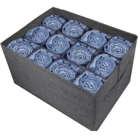 (1 pz) Organizer per armadio grigio, organizer per indumenti a 12 scomparti per vestiti, jeans, pantaloni, maglioni, asciugamani, t-shirt, soluzione di stoccaggio per armadio, organizer per ripostigli (1/4)