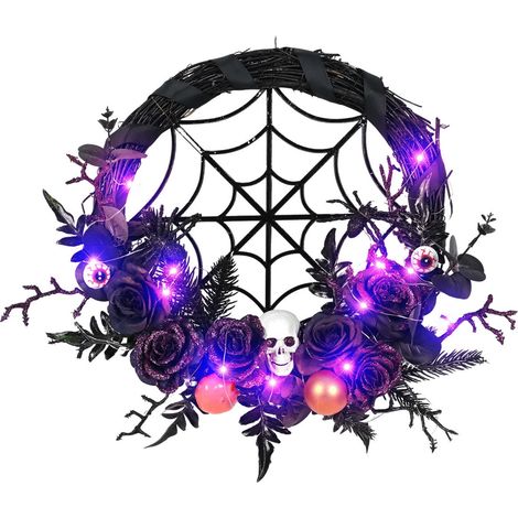 Couronne Halloween - Couronne Décorative Simulée pour Porte Intérieure et Extérieure - Noir - 1 Pièce (1/5)