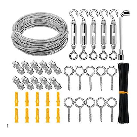 ZOLGINAH Cable de acero de 3 mm Cuerda de alambre, Cuerda de acero inoxidable de 30 m, Tensor de acero inoxidable M5, Cable de acero para jardín (1/5)