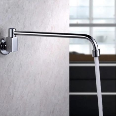 Robinet de cuisine mural simple en laiton froid chromé avec tube pivotant de 25 cm de long-Karteo (1/4)