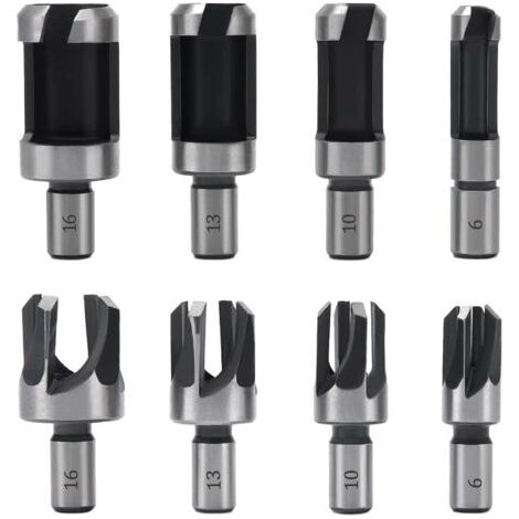 BUNTHAUS 8 Pièces Fraise à Bouchonner, Mèche à Bouchon 6 mm/10 mm/13 mm/16 mm, Acier Carbone, Perceuse pour le Travail du Bois, Forets à Bois à Griffe et Coniques