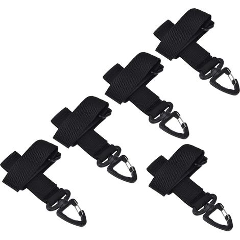 Set aus 5 verstärkten schwarzen dreieckigen Karabinerhaken, Mehrzweckhaken für taktische Handschuhe, Wandern, Gartenarbeit, Befestigung von Regenschirmschnüren. (1/5)