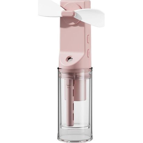 Ventilateur brumisateur portable, rechargeable, réglable sur 4 niveaux, idéal pour les voyages, le bureau et le camping (rose) (1/4)