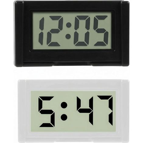 Horloge Voiture, Petite Horloge Numérique avec Grand Écran LCD, Voiture Tableau de Bord Auto Adhésif, Mini Électronique à Piles pour Bureau et Véhicule 2Pcs Noir et Blanc (1/5)