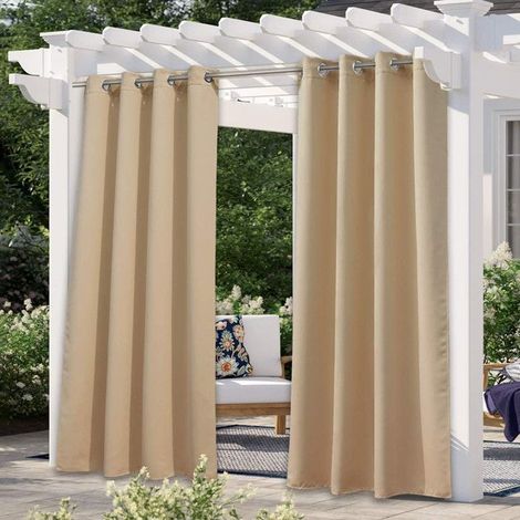Qelus Rideau d'extérieur Imperméables à oeillets - 132x244cm - Beige - Rideau Pergola Terrasse Isolation thermique pour Jardin (1/5)