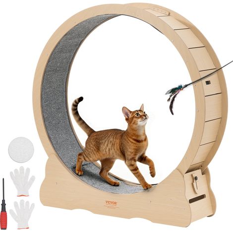 Roue pour Chat 120 cm Roue d'Exercice pour Chat 8,6-12,7 kg Tapis Roulant pour Chats Intérieur pour Course Marche Entraînement, avec Piste en Moquette, Mécanisme de Verrouillage, Couleur Bois (1/5)