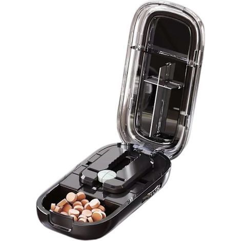 Tablettentrenner für kleine Tabletten, verstellbare Klingen aus lebensmittelechtem Edelstahl für Reisevitamine und Nahrungsergänzungsmittel, schwarz B