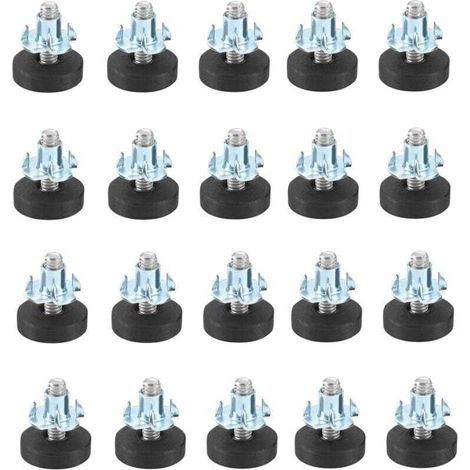 Lot de 20 pieds de meuble réglables avec vis de réglage Vis de réglage Avec écrou à enfoncer M6 Diamètre : 22 mm Socle réglable en hauteur Pour pieds de table et d'armoire