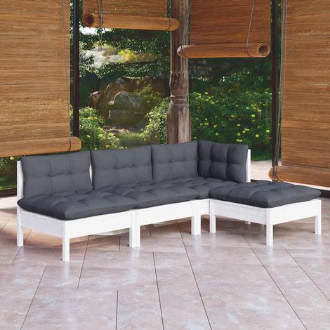 vidaXL Muebles de jardín 4 pzas con cojines blanco madera de pino (1/5)