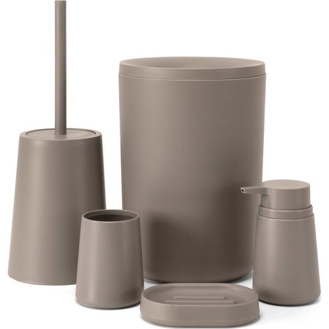 Set accessori bagno completo da 5 pezzi in plastica tortora Pop (1/5)