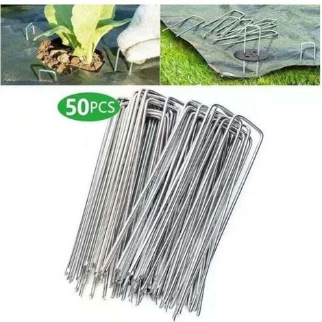 Lot de 50 piquets de fixation en acier galvanisé pour bâche anti mauvaises herbes 200x40mm Ø2,5mm (1/4)