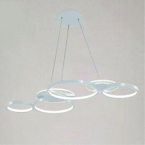 TRADE SHOP - Lampadario A Sospensione Led Bianco 62w 6 Anelli Luminosi Moderno Luce 6500k 71408 -