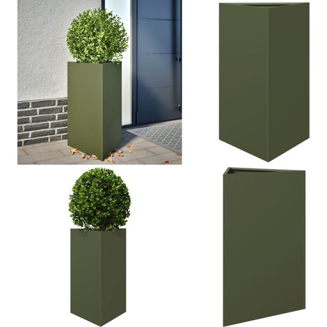 vidaXL Jardinière vert olive triangulaire 50x43x75 cm acier (1/5)