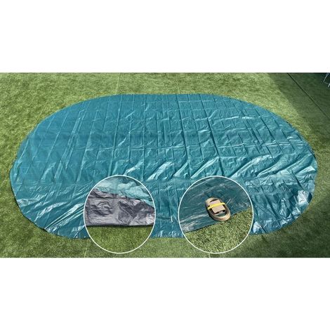 Bâche de protection pour piscine gonflable ovale (7,30 x 3,75 m) – Bâche en polyéthylène tissé 160 g/m², opaque bleue anti-algues, avec oeillets métalliques (1/5)
