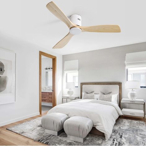 Ventilador de techo 132 cm sin luz, 3 aspas de madera, 6 velocidades, mando, blanco HAVRYA (1/5)