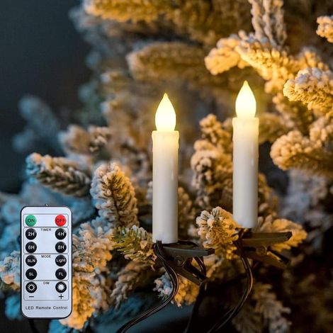 Lot de 30 bougies LED sapin Noël câble 15 m télécommande minuterie scintillement blanc chaud intensité variable piles (1/5)