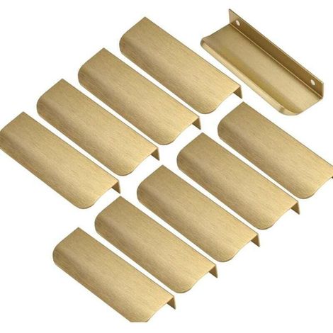 Lot de 10 poignées de meuble invisibles, couleur or, entraxe 96 mm, pour meuble, porte, entraxe (1/4)