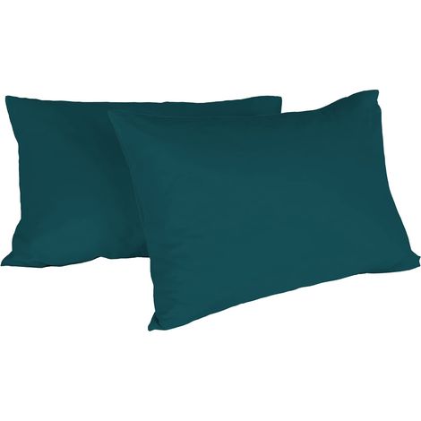 Italian Bed Linen Max Color Coppia di Federe Tinta Unita, 100% Cotone, Verde Petrolio, 52 x 82 cm (1/2)