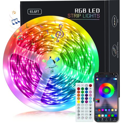 Bande LED 20 m pour chambre – Éclairage RGB Bluetooth – Bande lumineuse intelligente avec application [Classe énergétique F]