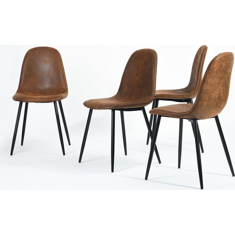 Set 4 Sedie per Sala da Pranzo Marrone con Gambe Acciaio Nero Seduta Ergonomica (1/5)