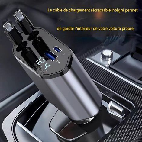 6A Ultraschnelles 4-in-1-Autoladegerät, USB-PD-Zigarettenanzünderadapter, Aluminiumgehäuse, einziehbares Ladegerät, 2 Typ-C-Anschlüsse (1/3)