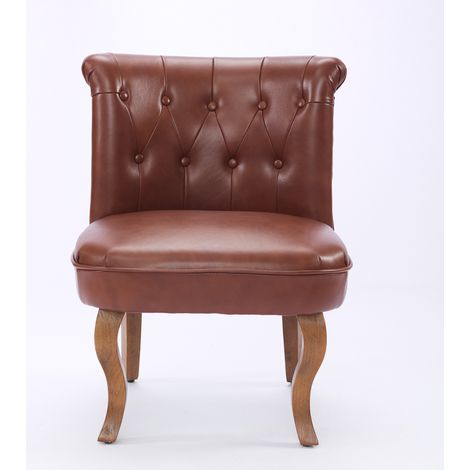 Fauteuil lounge en cuir véritable marron avec pieds en bois massif de caoutchouc (1/5)