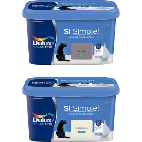 Dulux Valentine Peinture Si Simple Lot de 2 Peinture Intérieure Toutes Pièces Satin - Peinture Murs et Plafonds, Portes et Plinthes - Couleurs : Le Blanc Cassé & Le Violet 2,5 L