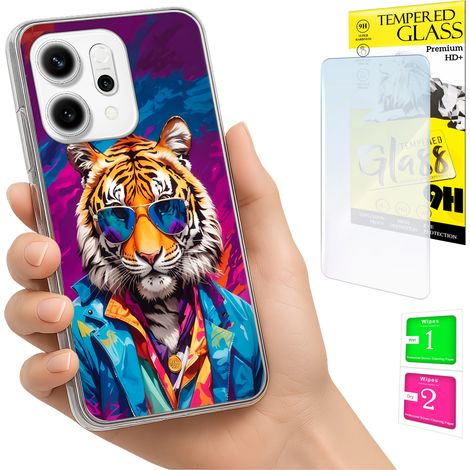 Custodia per Oppo Reno 14F / 14 FS 5G con foto, retro con tigre e vetro. (1/5)