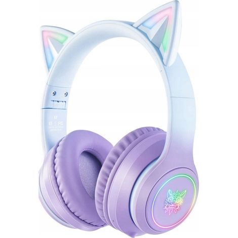 Auriculares gaming Onikuma B90 RGB con orejas de gato, color morado. (1/5)