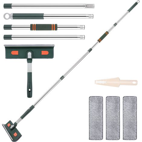 Tergi-vetri da 206 cm con asta telescopica a 5 sezioni — Include panno in microfibra, altezza regolabile, adatto per finestre interne ed esterne.