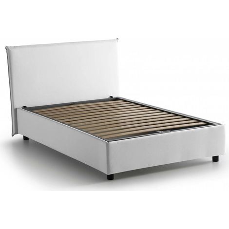 Talamo Italia Doppelbett Azue, Containerbett mit Stoffbespannung, 100% Made in Italy, Frontöffnung, passend für Matratze Cm 140x190, Weiß