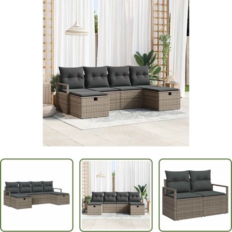 Poly-Rattan - Sofa Set mit Kissen mit Speicher 6 pcs Grau Poly-Rattan (1/5)