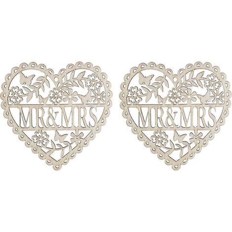 Ornement décoratif suspendu en bois en forme de cœur (lot de 2) avec motif Monsieur et Madame (1/5)