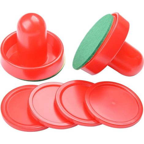 Air Hockey Pushers, Lot de 2 Patins en Feutre de 60 mm avec 4 palets Rouges pour Table de Jeu (1/5)